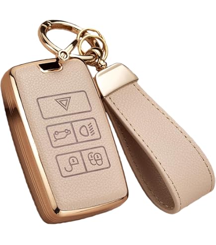 Luxury Leather Key Fob Cover For Land Rover & Jaguar – Hand-Stitched, Soft TPU Lining, Signal-Friendly, Comes In Gift Box (Cream)