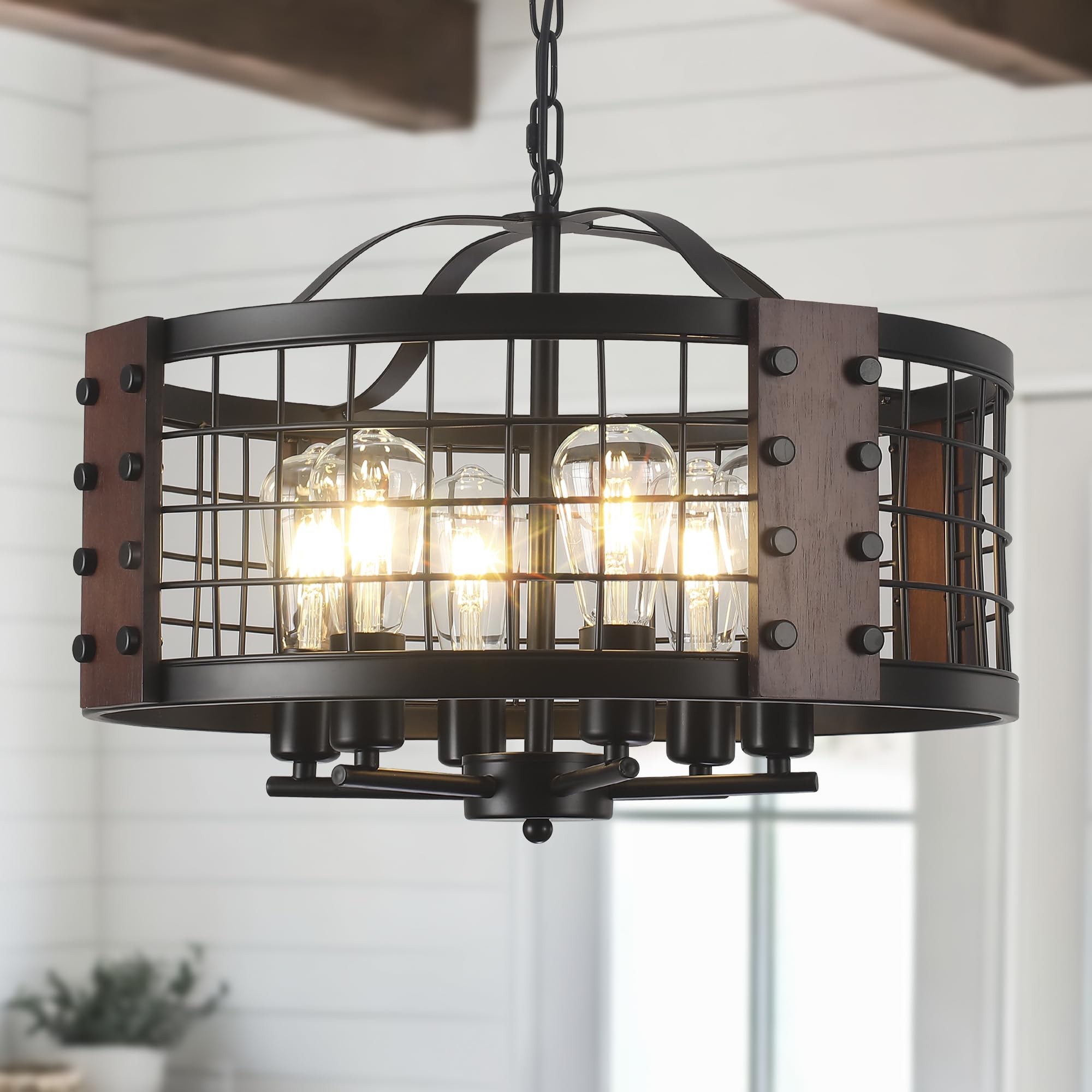 Yidelloc 20" Black Chandeliers for Dining Room 5 Lights Glass Shade Modern Kitchen Island Lighting, 