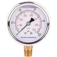 MEASUREMAN Pressure Gauge 1/4 NPT, 0-100psi/kPa Glycerin Filled Pressure Gauge with 2.5 Inch Dial Size and 304 Stainless Stee
