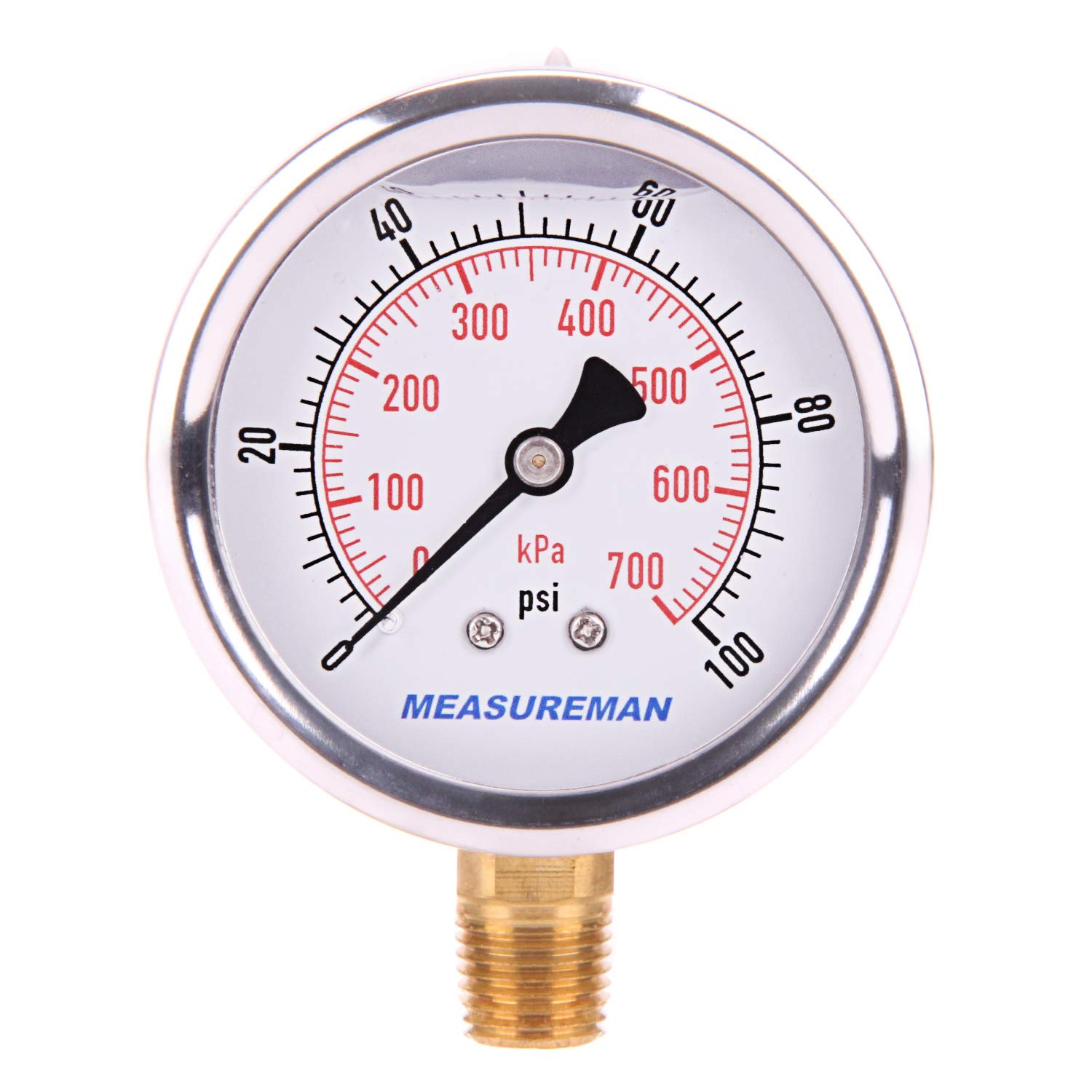 Manómetro Bajo con Glicerina - 0 - 100 PSI - 2.5 Diámetro - 1/4 NPT