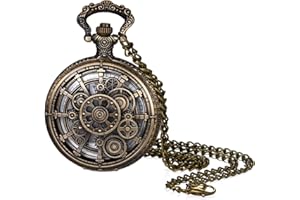 JewelryWe Vintage Pocket Watch Cool Gear Steampunk Retro Pendant Necklace Watches for Men Women