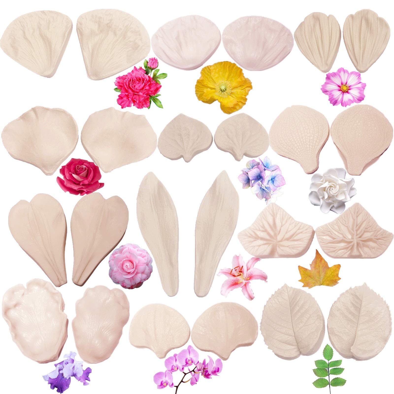 12set Gumpaste Flower Molds,Fondant Mould, Silicone Veining Molds,Sugar Flower Craft Making Tools for Fondant Chocolate Soap Polymer Clay Cake Decorating