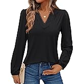 siliteelon Long Sleeve Blouses for Women Dressy Casual Tops for Women Trendy V Neck Lantern Long Sleeve Lace Trim 2026 Spring