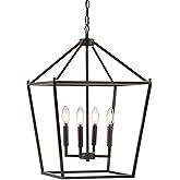 JONATHAN Y 8" Oil Rubbed Bronze Lantern Pendant Light, 1-Light Pagoda Style Metal Cage Farmhouse Hanging Ceiling Fixture for 
