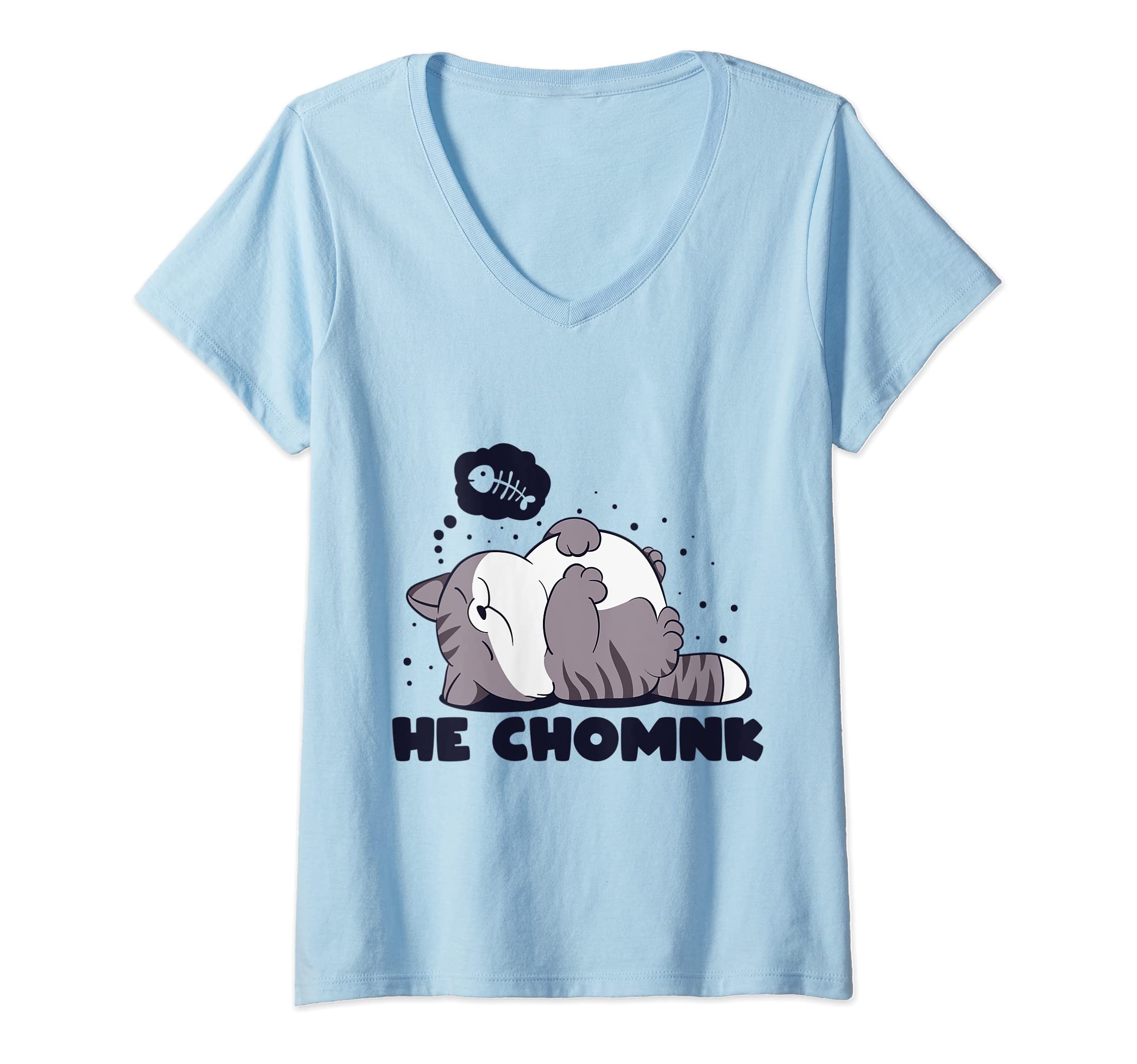 Womens He Chomnk the chonk Lazy Cat Funny meme design V-Neck T-Shirt