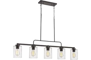 Beionxii 5-Light Kitchen Island Light, 42" Farmhouse Linear Lighting Chandelier for Dining Room Pool Table Pendant Light, Oil Rubbed Bronze with Clear Seeded Glass