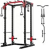 Power Cage for Home Gym, 2000LBS Power Rack with Cable Crossover and Dual Independent Pulley System, Squat Rack with LAT Pull Down System, Workout Cage for for Full Body Training