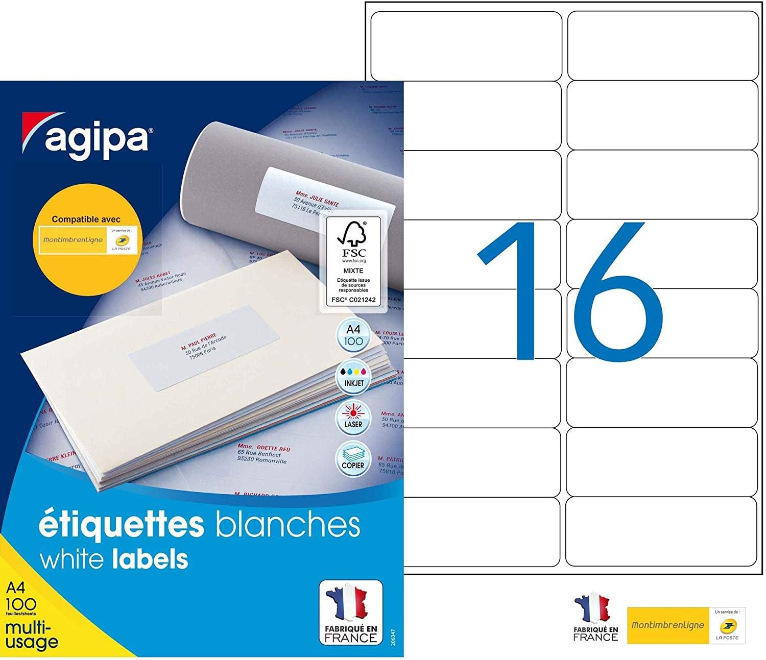 Agipa White Labels for Inkjet Printers Laser Printers and Photocopiers 99.1x33.9 mm Box of 1,600 Labels