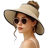 XMMAXFLOW Sun Hats for Women Beach Hats Wide Brim Straw Sun Visors Ponytail Hat Summer Packable Foldable Travel