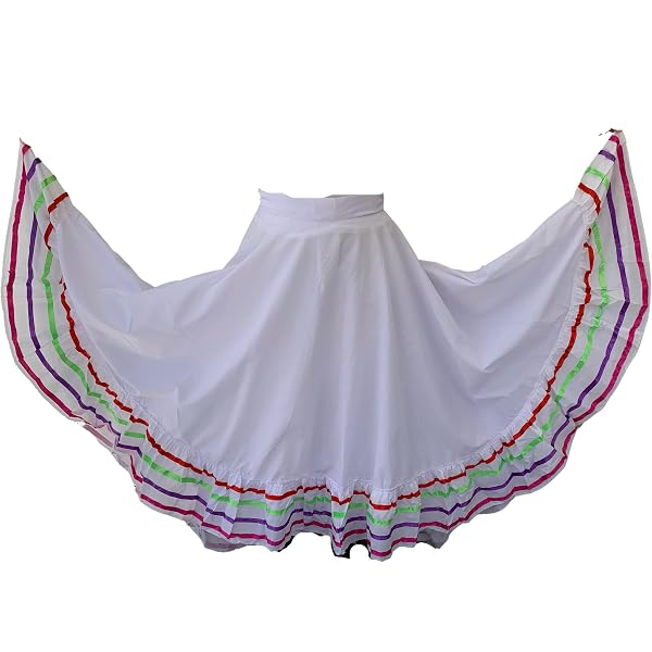Professional Double Circle Dance Skirt For Folkloric Mexican, Flamenco, Bomba - Adjustable Waist & Length