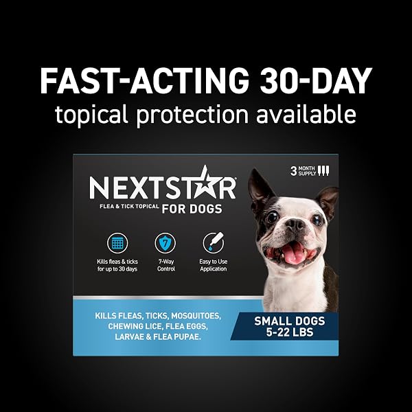 NEXTSTAR FLEA AND TICK PREVENTION FOR DOGS, REPELLENT & CONTROL, FAST ACTING WATERPROOF TOPICAL DROPS, FLEA AND TICK PREVENTION FOR SMALL DOGS, 3 MONTHLY DOSES