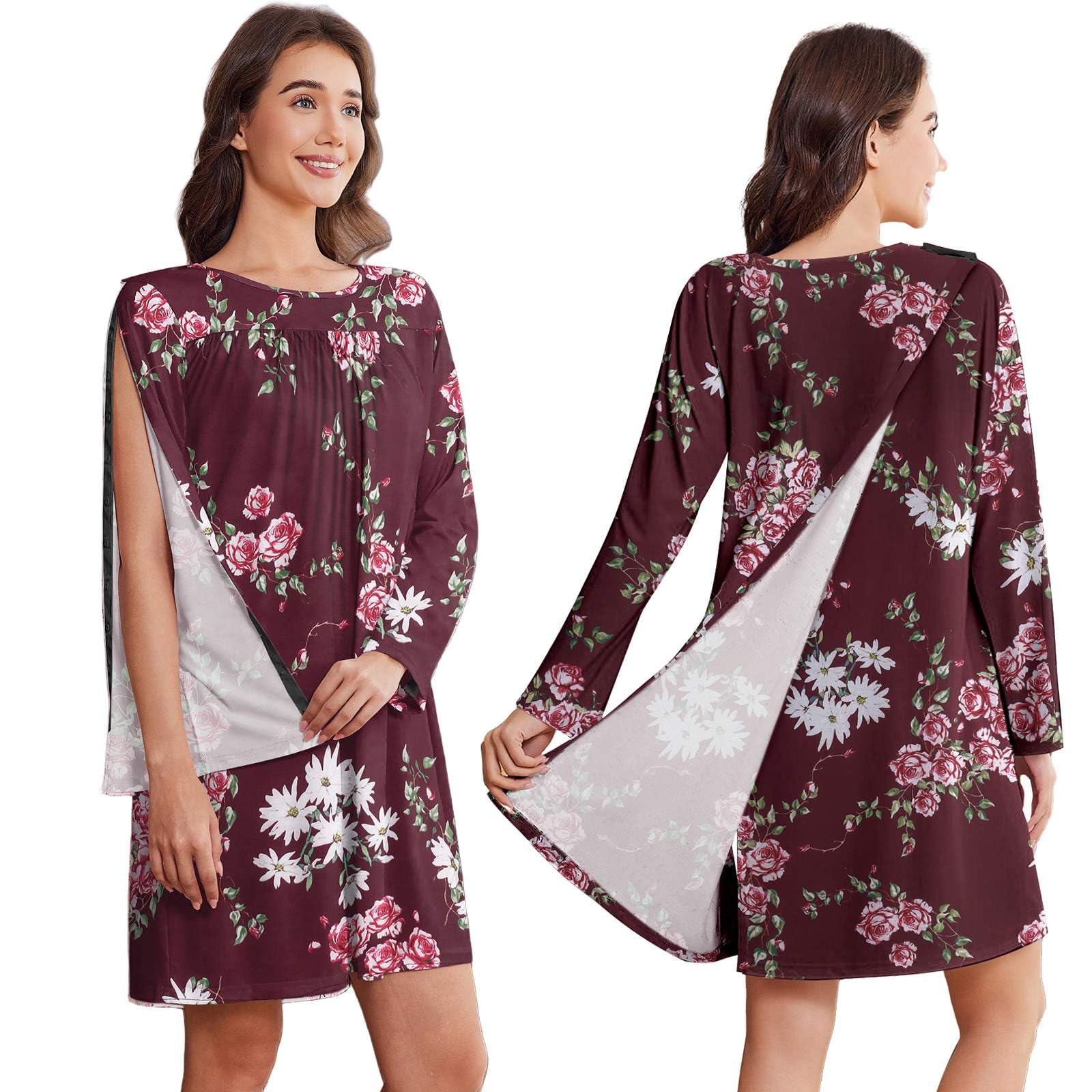 Photo 1 of Deyeek Post Surgery Clothing for Women Long Sleeve Fully Tear Away Shoulder Surgery Dress Open back Hospital Gowns for Women