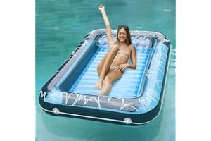 Sunrio 2024 Upgrade L/XL Tanning Pool for Adults Inflatable Tanning Pool with Pillow Lounger Float Designed with Cup Holders Tanning Lounger for Pool Beach Lakeside Backyard Sunbathing