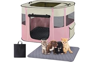 XIHAN Portable Dog Playpen,Foldable Dog Cat Kennel Tent Cage,Dog Cat Rabbit Crates for Travel Water-Resistant Breathable Shade Cover,Indoor Outdoor Travel Camping Use for Small Puppy Pet Pink L