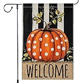 Welcome Fall Garden Flag Polka Dots Pumpkin Thanksgiving Garden Flags For Outside Burlap Decor, Double Sided Vertical Autumn Decor Patio Lawn Yard Outdoor Decoration 12x18 Inch