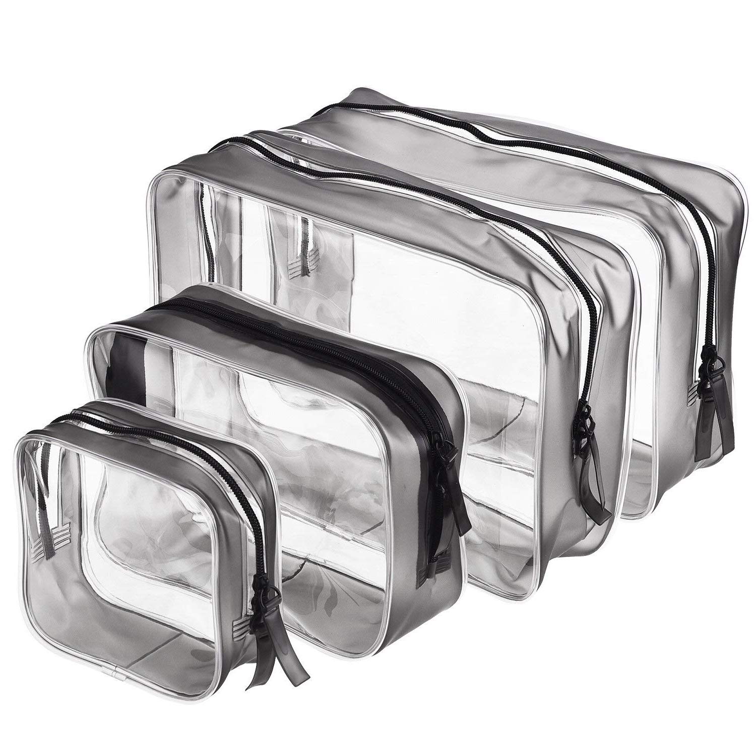 Clear Bags for Makeup 4 Pieces PVC Zippered Toiletry Carry Pouch with Zippers for Men and Women for Vacation, Bathroom and Organizing