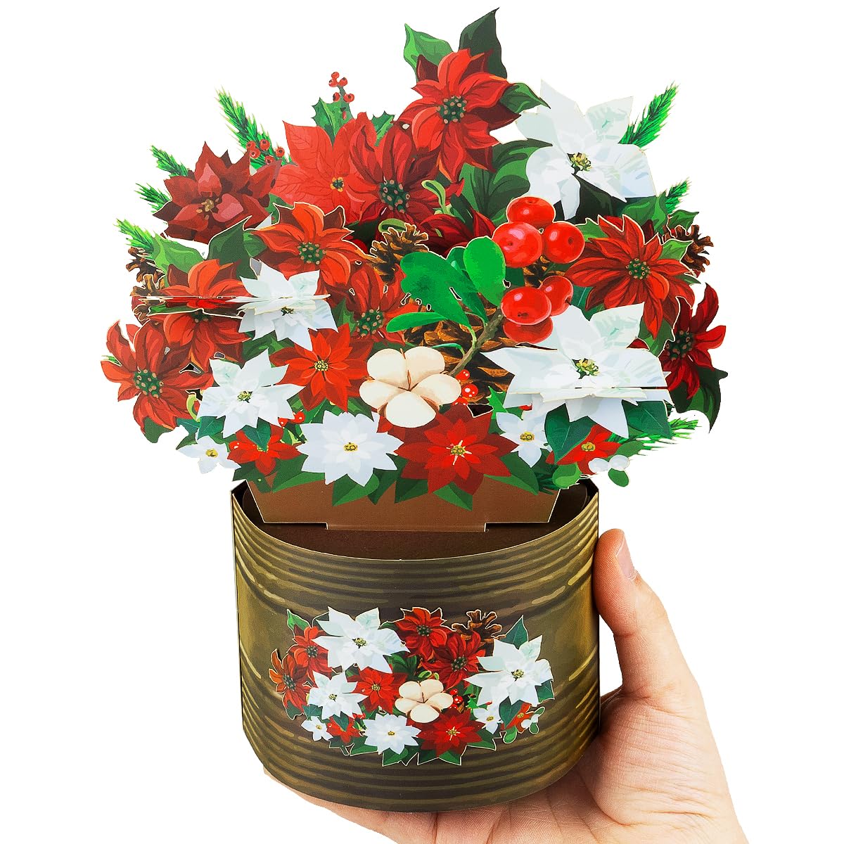CNLITIHEKA Christmas Flowers Bouquet Greeting Cards, 3D Pop Up Christmas Cards, Poinsettias Plant, Card for Thanksgiving Xmas Includes Envelope.