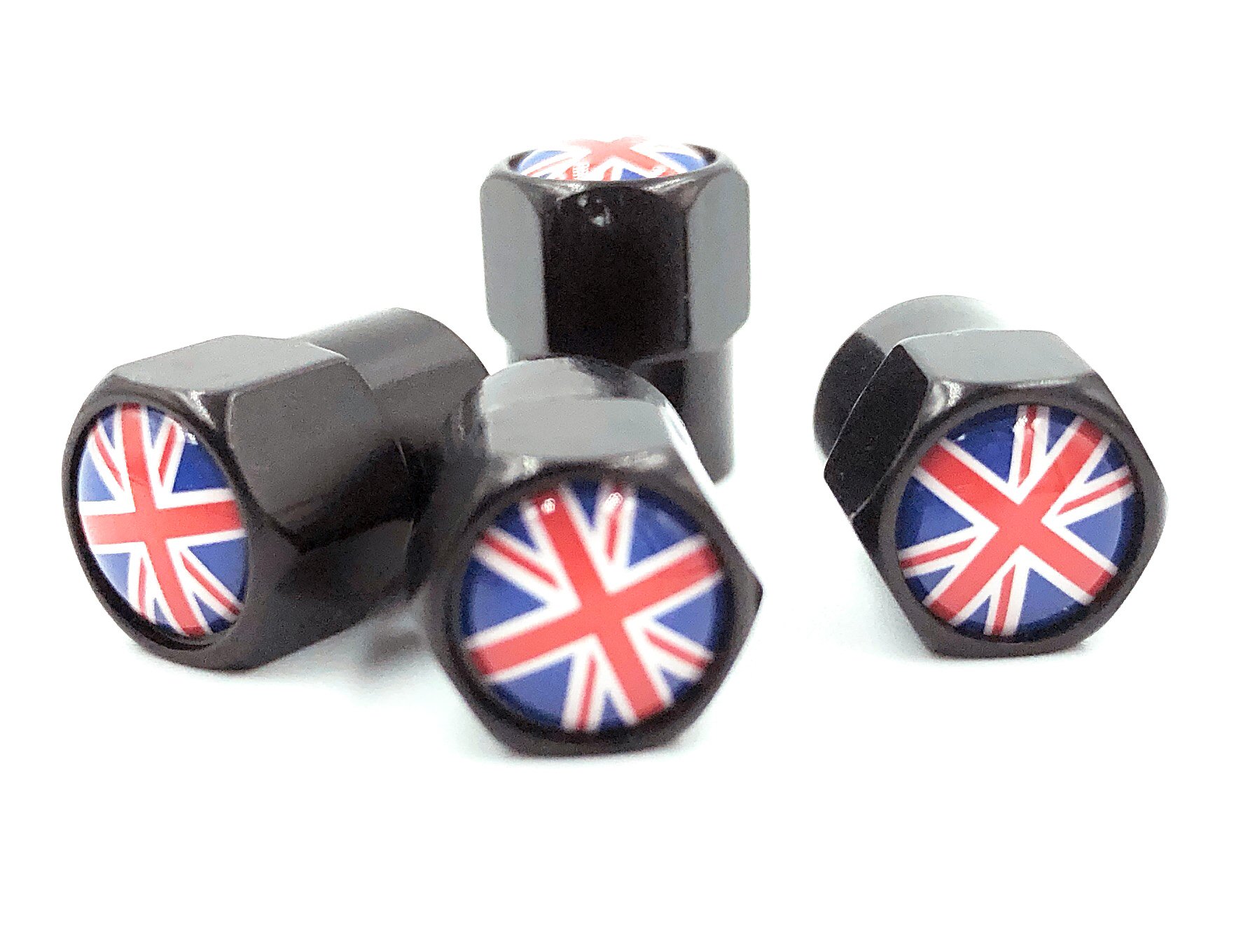 Black Union Jack Flag Wheel Valve Dust Caps.