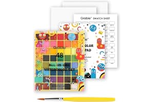Grabie Mini Watercolor Set, 48 Colors with Brush, Paper Pad and Swatch Sheet, Travel Watercolors Painting Kit for Beginners