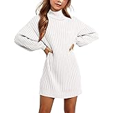Virmoku Girls Oversized Sweater Dress Turtleneck Batwing Sleeve Winter Long Kids Casual Sweaters for Girls Dresses White