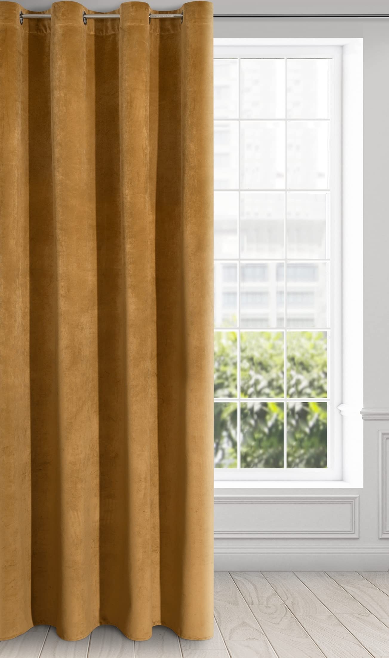 Eurofirany Soft Plain Opaque Velvet Curtain with Eyelets - 1 Unit, Thick Fluffy Panel Drape Classic Glamour Elegant Living Room Bedroom, W55'' x L98.4'', 140x250 cm, Honey Yellow