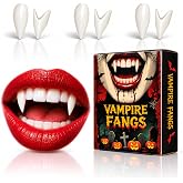 Vampire Teeth Fangs, Vampire Fangs for Adults, Halloween Cosplay Realistic Fake Fang with Reusable Adhesive, 3 Sizes Options (13mm, 15mm, 19mm)