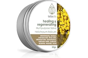 Teliaoils Helichrysum Italicum Multipurpose Salve | Helichrysum Oil | Soothing & Hydrating Relieving Balm | Irritated Skin, Stretch Marks, Varicose Veins & Wrinkles | Adults & Kids | 1.7oz/ 50gr |