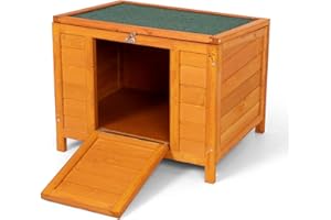 SANDINRAYLI Wooden Rabbit Hutch,Elevated Bunny Cage, Cat House, Pet Box with Green Roof, Small Animal Home