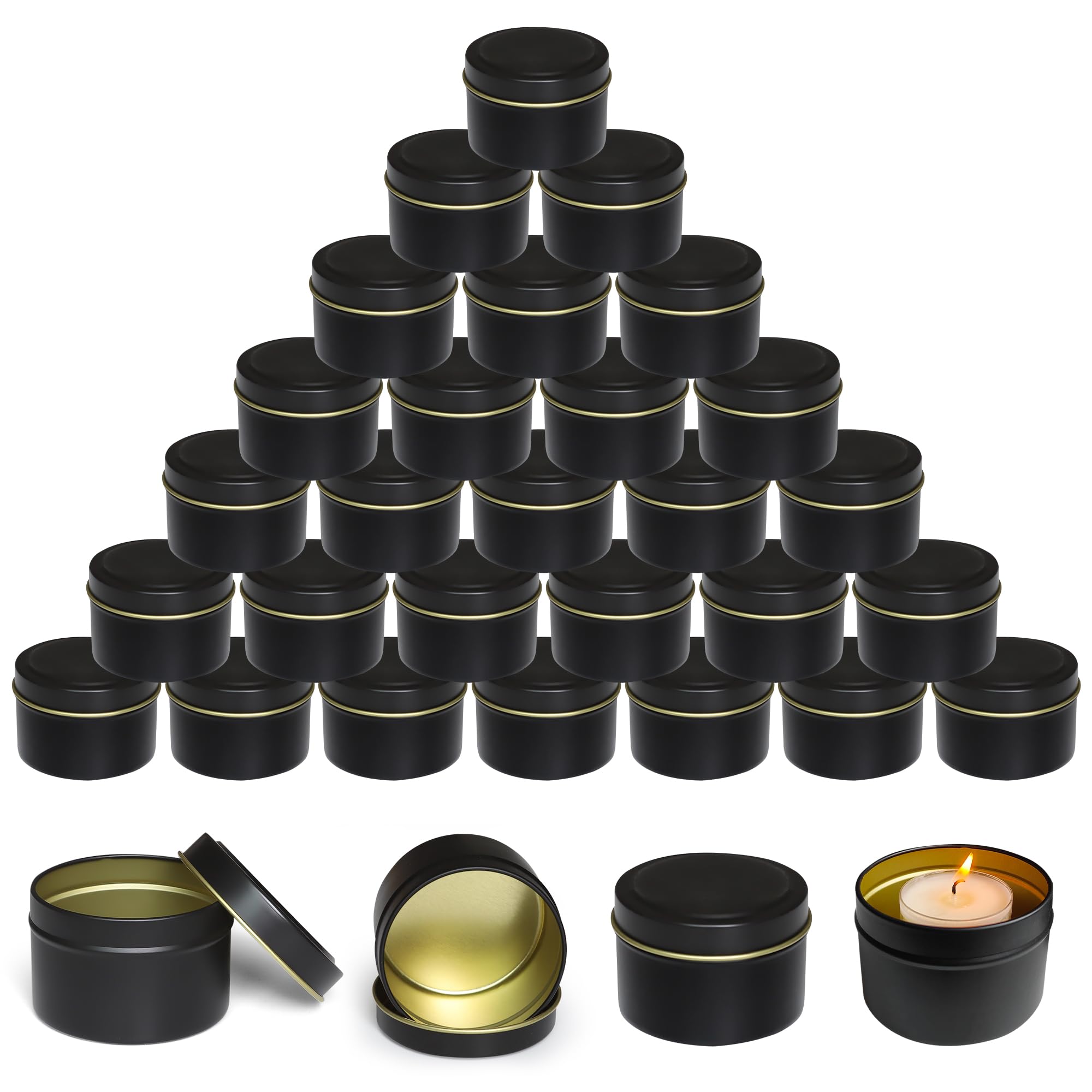 WENLISELL 36 PCS Candle Tins for Candle Making, 4 oz Metal Candles Jars with Lids, Empty Black Candles Tins with Lid for DIY, Arts and Crafts