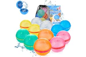 TIZIKCON Reusable Water Balloons with Mesh Bag, Latex-Free Silicone Quick Self-Sealing Water Splash Bomb for Kids Adults Water Game, Bath Toy, Pool Toy, Summer Party Supplies (12PCS)