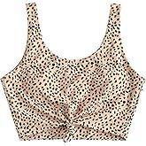 ZAFUL Women's Front Knot Bikini Tops Crop Tankini Top Scoop Neck Padded Bathing Suit Tops