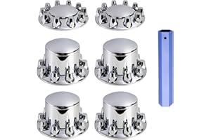 WEHYMNE Axle Wheel Covers for Semi Truck - 2 Front and 4 Rear Hub Covers with 33mm Thread-On Chrome Lug Nut Covers for Semi Truck (Installation Tool Included)