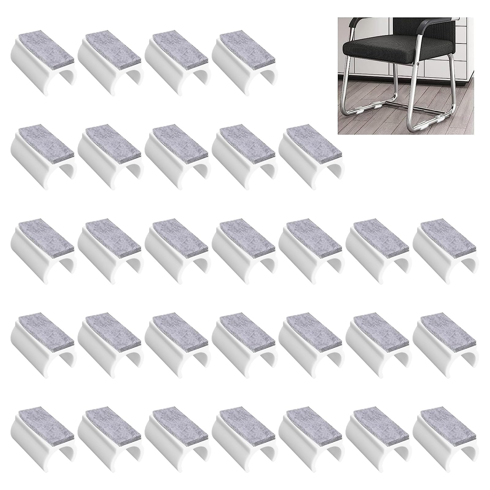 UFURMATE 30Pcs Chair Pads, 22mm Plastic U Shaped Chair Tube Floor Protectors Non-Slip Rectangle Chair Legs Tips Caps for Round Sled Base Chair Leg (White)
