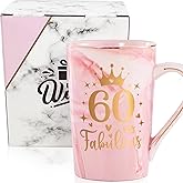 CINHOLL 60th Birthday Gifts Women 60 Years Old Fabulous Funny Sixty Birthday Coffee Mugs Cup Ideas for Mom Sister Female Coworker Friend, 14Oz Pink