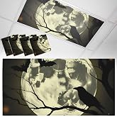 Halloween Fluorescent Light Covers for Ceiling Lights Scary Night Moon Magnetic Light Filters 4 Pack 4x2 ft Horror Bat Crow Ceiling Lights Cover for Classroom Office School Home Drop Lamp Decor