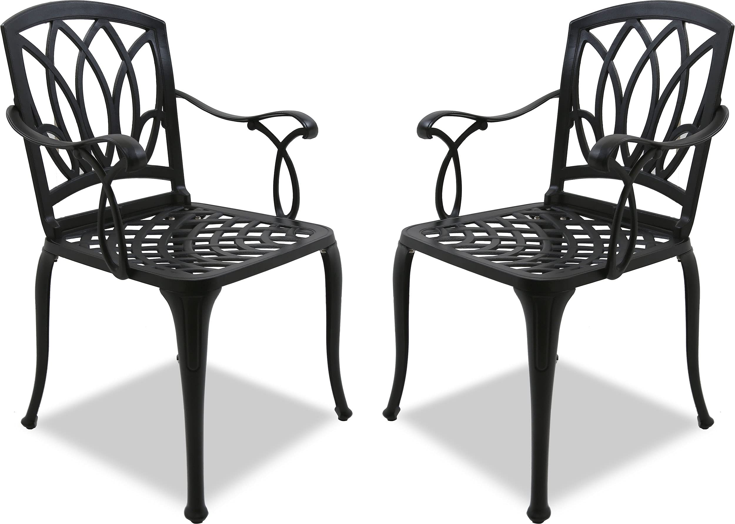 Homeology Positano 2-Large Garden & Patio Bistro Chairs with Armrests in Cast Aluminium Black