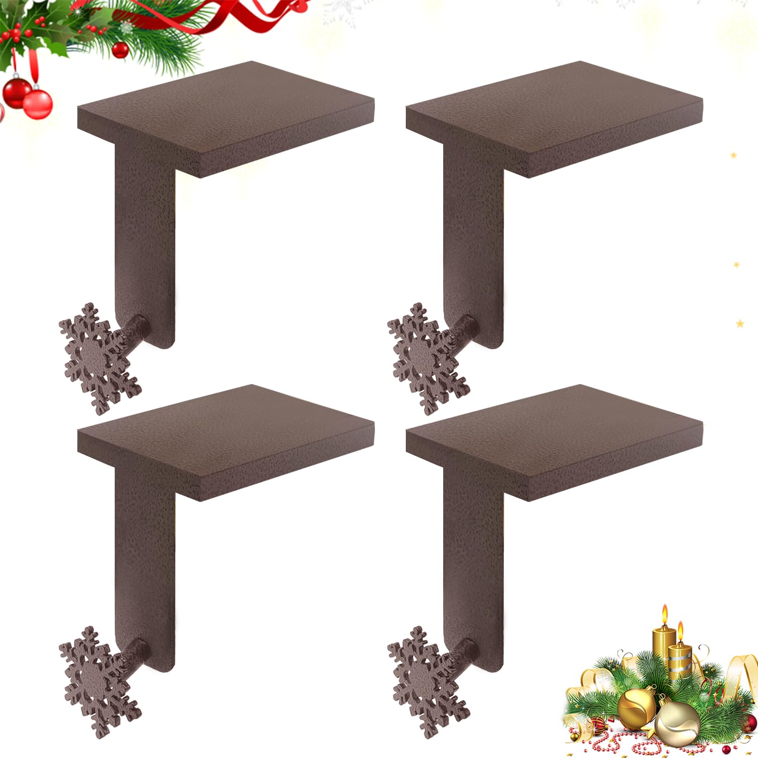 Geboor 4 PCS Christmas Stocking Holders, Snowflake Metal Mantel Stocking Hanger (Bronze)