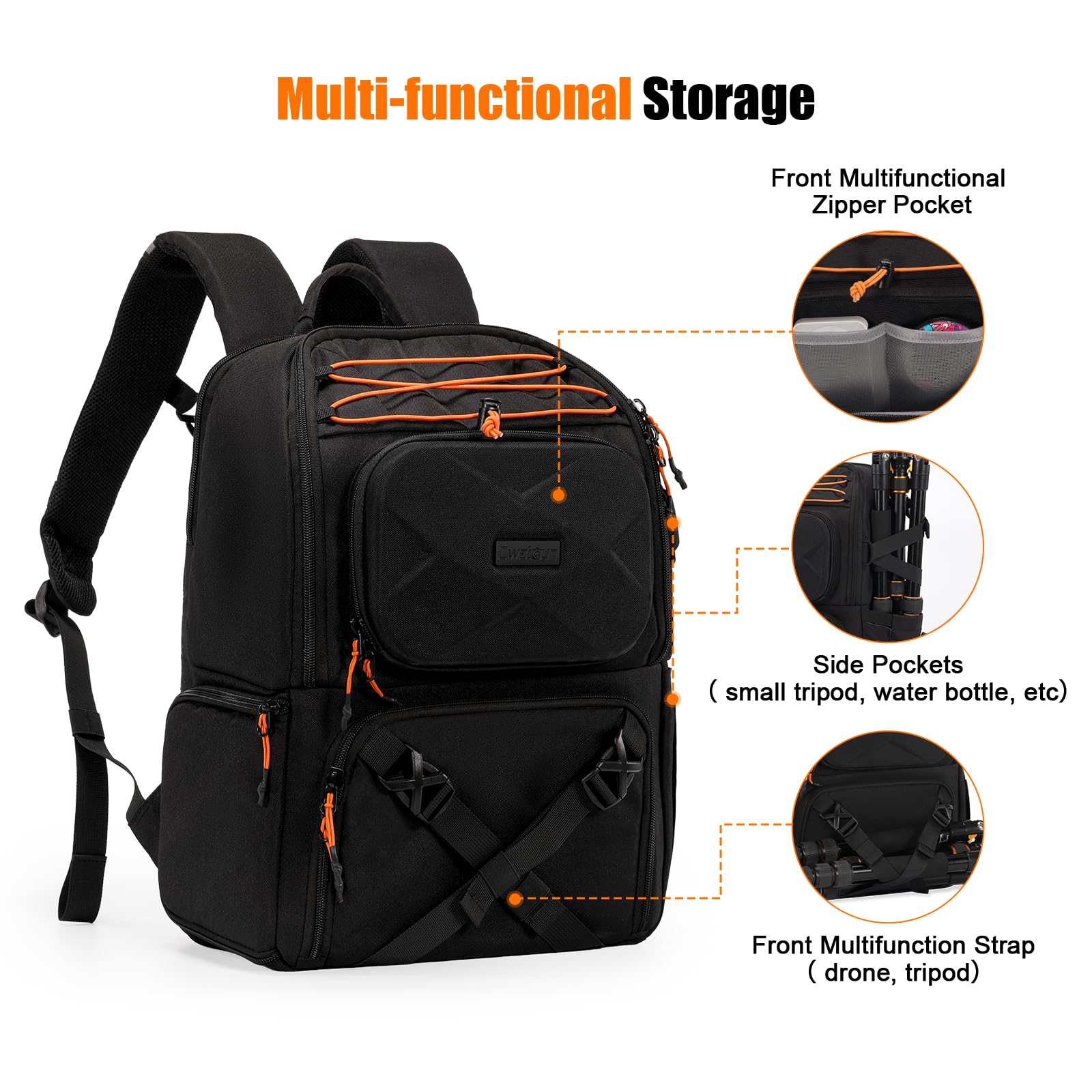 Cwatcun Camera Backpack Professional DSLR/SLR/Mirrorless, Waterproof Hardshell Case Large Camera Bag Outdoor Hiking Travel Multifunction Photography Backpack with Tripod Holder&Laptop Compartment 1.0