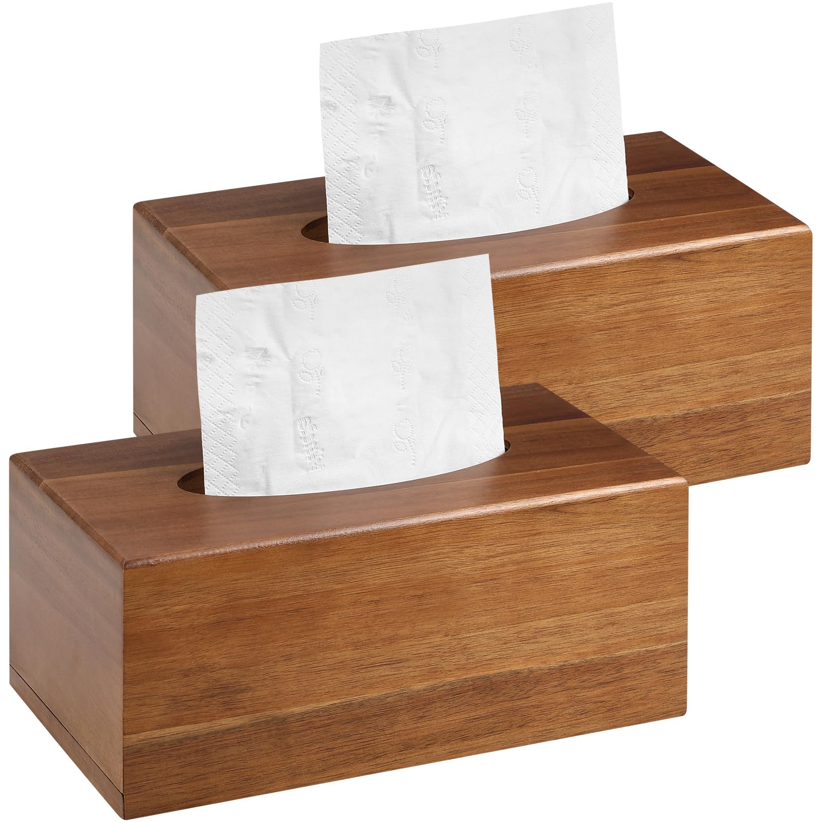 Photo 1 of 2 Pack Wood Tissue Box Cover Rectangular- Acacia Wood Rectangle Wooden Tissue Box Holder for Tabletop Night Stands Bathroom Office - Decorative Facial Cube Tissue Box Cover for Modern Farmhouse Decor