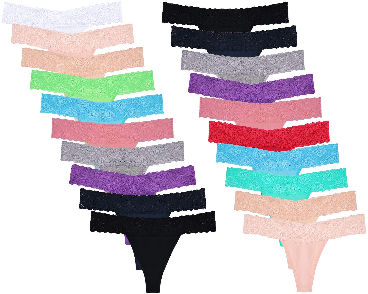 Photo 1 of Sunm Boutique Womens Thong Underwear Lace Hollowed Out T Back Low Waist Ice Silk Sexy Cheeky Thong See Through Panties (Pack of 20, XX-Large)