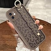 MOWIME Compatible with iPhone 12 Case with Wrist Strap, [Upgraded] Adjustable Wristband Kickstand Case for Women Girls, Cheetah Print Shockproof Silicone Protective Case 6.1 Inch, Brown