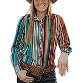 Bellesumyee Womens Retro Aztec Pearl Snap Shirts Lapel Button Up Blouse Long Sleeve Cowgirl Ethnic Print Rodeo Western Tops