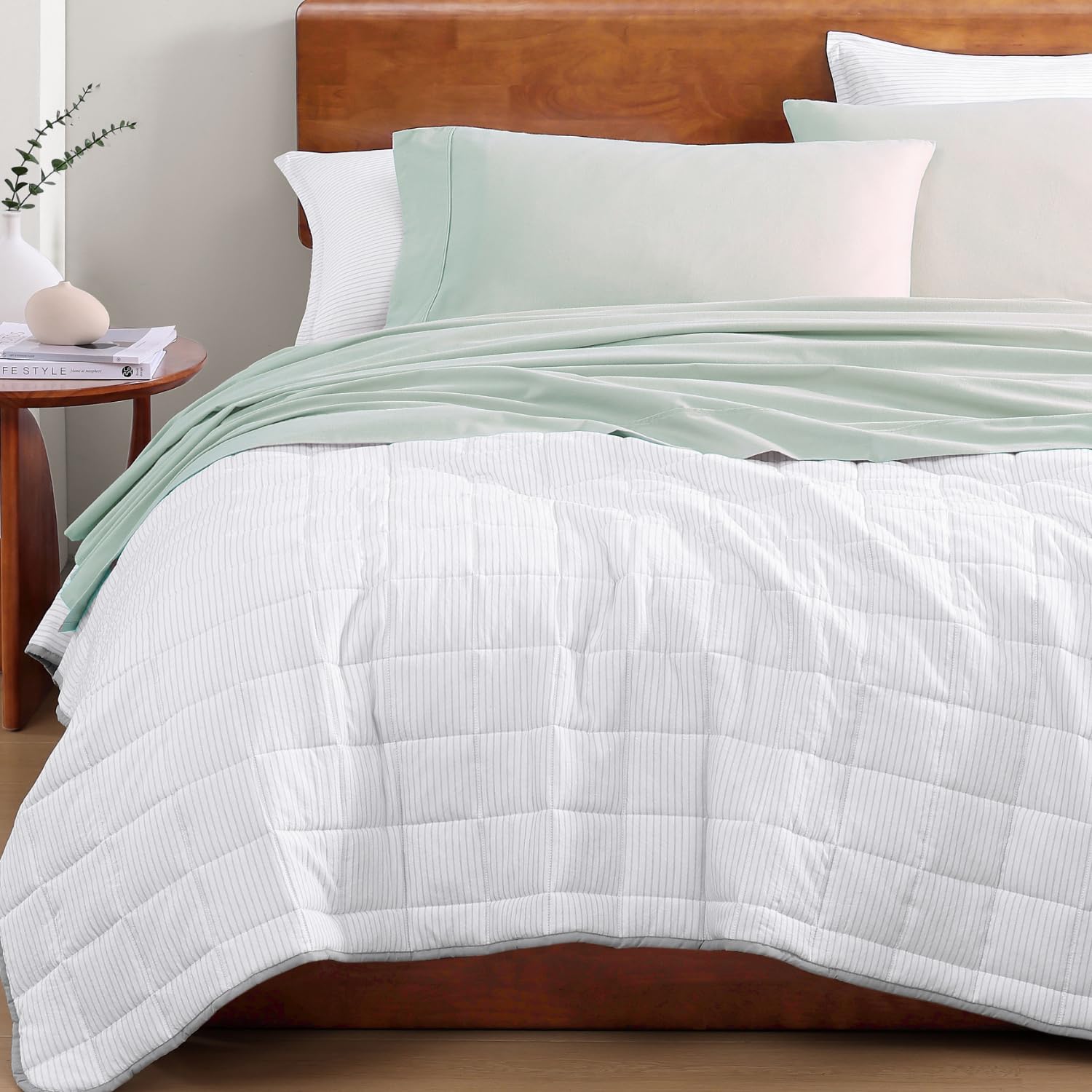 LANE LINEN 100% Organic Cotton Queen Sheets, Fully Elasticized Soft & Comfy Classic Percale Weave, Low Pill Fade Resistant Machine Washable Sheet & Pillowcase Sets, 15