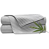 Pure Bamboo Split King Sheets, Genuine 100% Organic Viscose Derived from Bamboo Bed Sheet Set, Soft & Cooling, Double Stitching, 2 Fitted Sheets (Split King, Stripes)