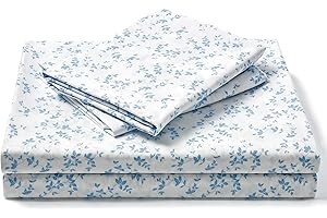 FreshCulture Floral Bed Sheets - Ultra Soft Queen Sheet Set - Brushed Microfiber Blue Floral Sheets - Deep Pockets up to 16" - Easy Care - Hotel Luxury 4 Piece Flower Printed Sheets Queen, Lille