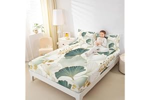 Erosebridal Teal Ginkgo Leaf Bedding Set Modern Abstract Botanical Fitted Sheet Queen Boho Watercolor Ginkgo Leaves Bed Sheet