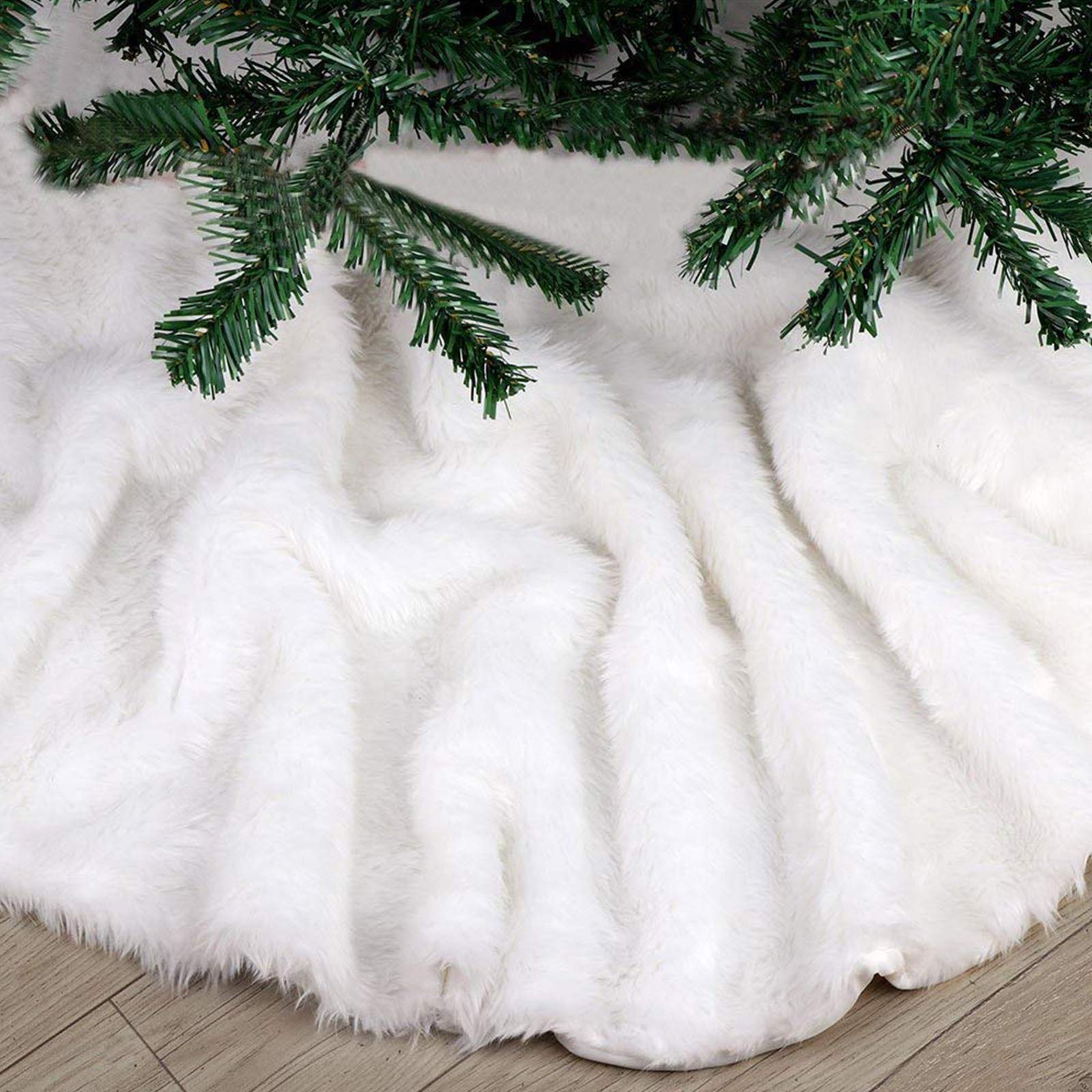 N /A Pure White Plush Christmas Tree Skirts, 36 Inches Luxury Faux Fur Xmas Tree Base Cover Mat for Merry Christmas Holiday Home Decorations Tree Decoration (Snowy White, 36 inches)