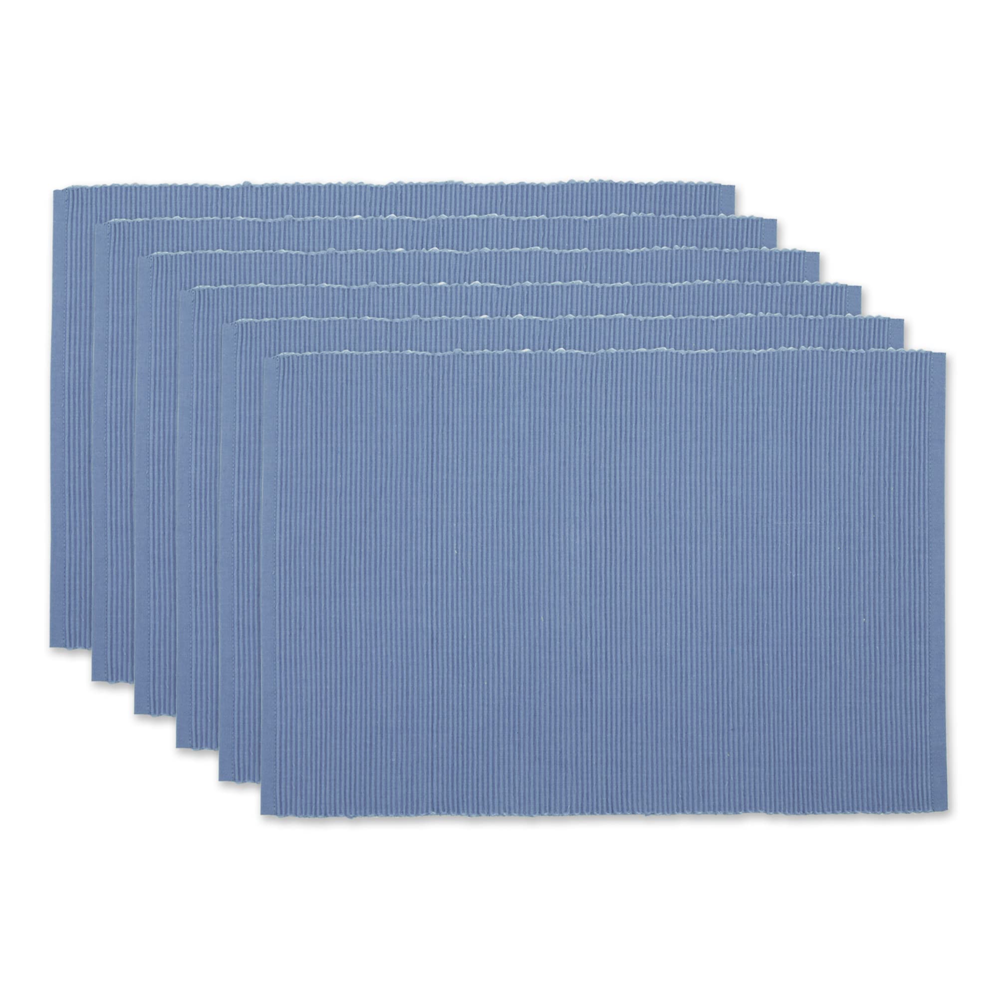 DII 100% Cotton Basic Ribbed Placemat Set, Blue Jay, 13x19, 6 Piece