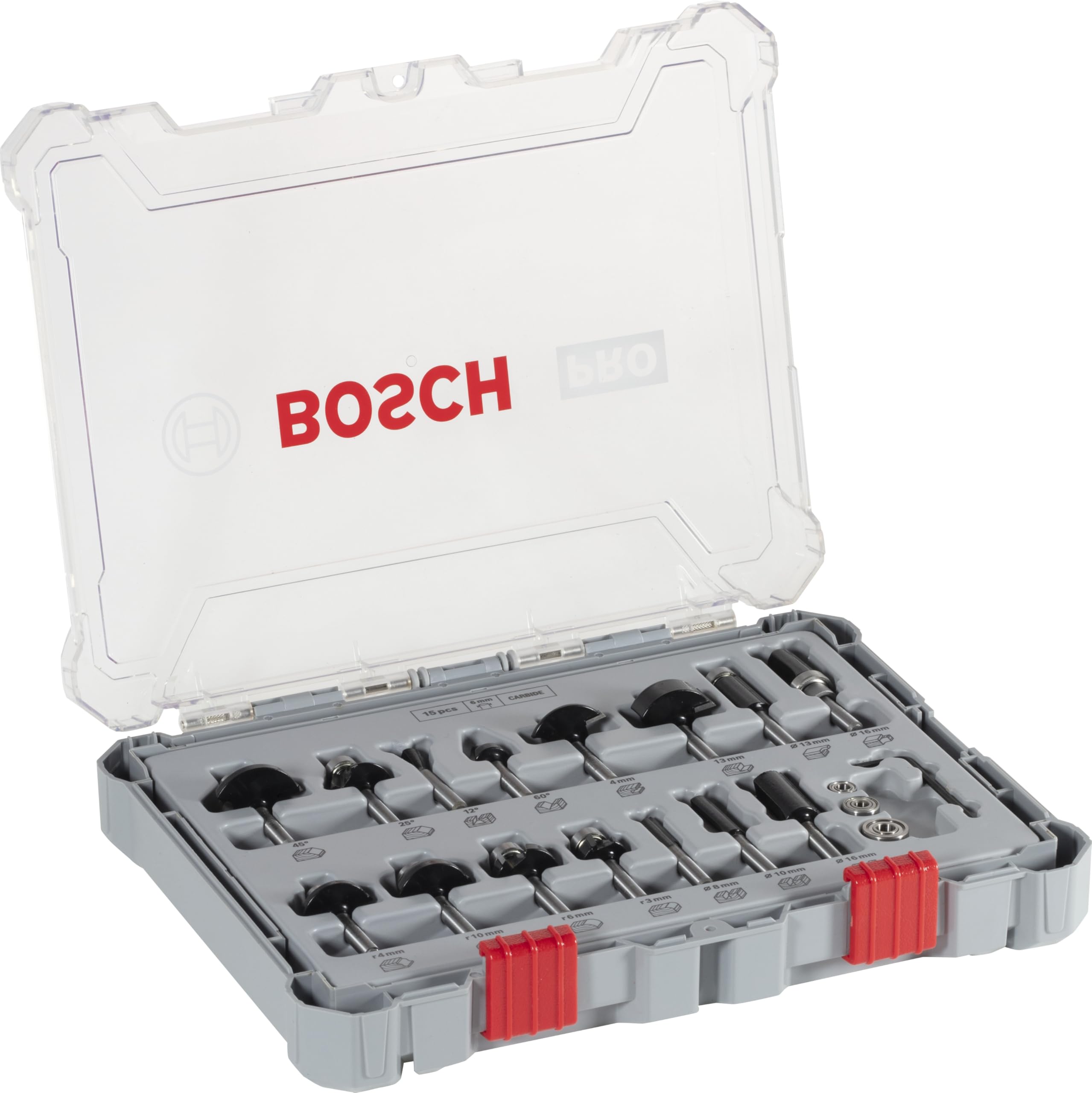 Bosch Professional 15 pcs. Mixed Router Bit Set (for Wood, Ø 6 mm Shank, Accessory Router)
