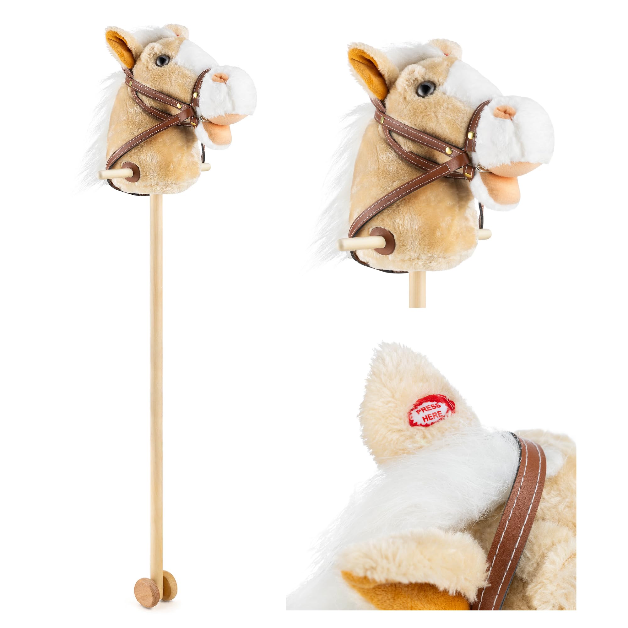 Toyrific 99 cm Hobby Horse Toy with Sounds, Strong Grip Handles, Plush head and Wheels, Light Brown